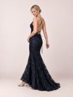 Sukienka maxi wieczorowa w cekiny, z odkrytymi plecami, Granatowy, w ruchu
